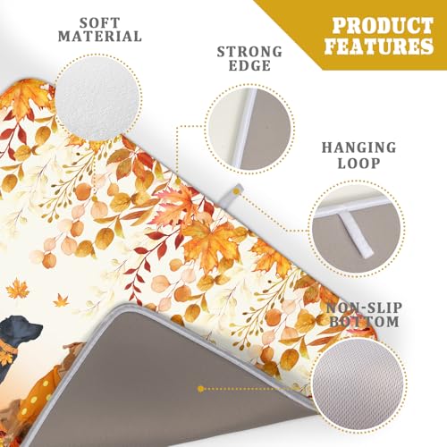 Giwawa Fall Dogs Dish Drying Mat Autumn Leaves Reusable Dishes Pad 18"x24" Holiday Microfiber Quick Dry Dish Drainer Rack Mat for Kitchen Counter - color: Fall Dogs, size: 18x24 inch