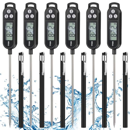 Copkim 6 Pcs Meat Thermometer Food Thermometer with Probe Water Liquid Instant Read Digital Thermometer Cooking Thermometer Supplies BBQ Kitchen Thermometer for Cooking Milk Yogurt (Black) - color: Black