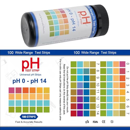 pH Test Strips 0-14, 100 Strips Universal Litmus Paper for Liquid, Water, Food & Soap Making, Fast Testing Alkaline & Acid Level Results
