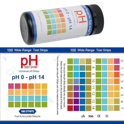 pH Test Strips 0-14, 100 Strips Universal Litmus Paper for Liquid, Water, Food & Soap Making, Fast Testing Alkaline & Acid Level Results