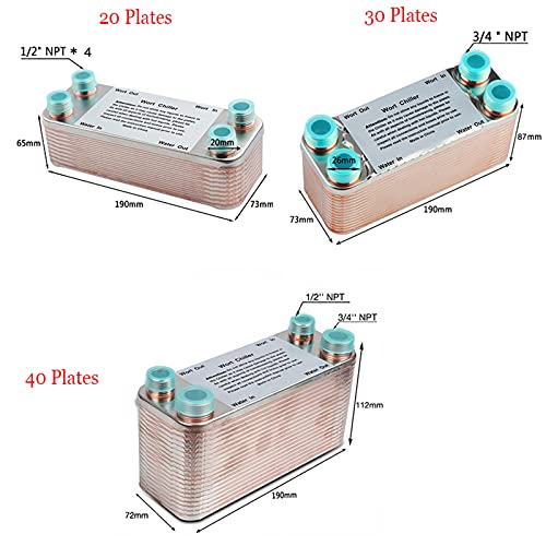 AIZYR 20/30/40 Plates Heat Exchanger Wort Chiller, Stainless Steel Beer Wort Chiller Cooler with Copper Homebrew Beer Cooler Tools,30 Plates - color: 30 Plates