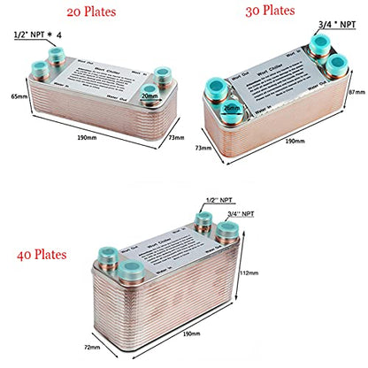 AIZYR 20/30/40 Plates Heat Exchanger Wort Chiller, Stainless Steel Beer Wort Chiller Cooler with Copper Homebrew Beer Cooler Tools,30 Plates - color: 30 Plates