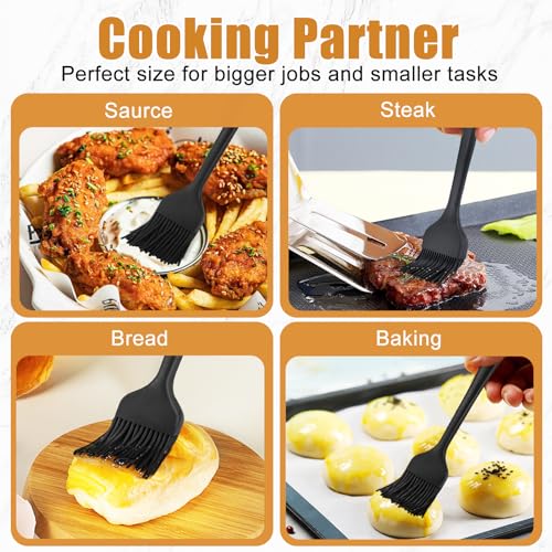 Silicone Basting Brush for Cooking 2 Pcs Pastry Brush for Grilling,Oil,BBQ,Meat,Sauce,Baking (Black) - color: Black