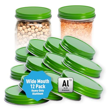 AllSpice Rust-Proof Wide Mouth Aluminum Metal Mason Jar Lids Leak-Proof 12-Pack (Green) - color: Green, size: Wide Mouth