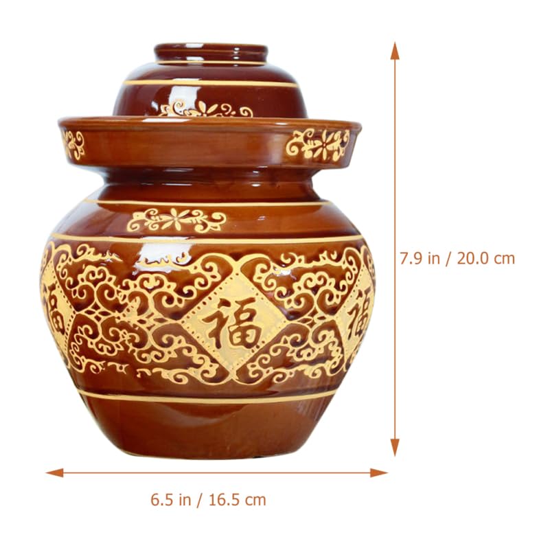 ULTECHNOVO Earthenware Pickle Jar 4lb Thickened Ceramic Chinese Kimchi Crock with Sealed Lid for Vegetable Fermenting and Sauerkraut Storage, Traditional Pottery Jar for Home Use