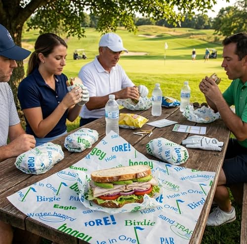 MADE IN USA 1,000 Sheets of Grease-Resistant Food Grade Waxed Kraft Deli Tissue Paper, 12" X 12" (Golf Print) - color: Golf Print