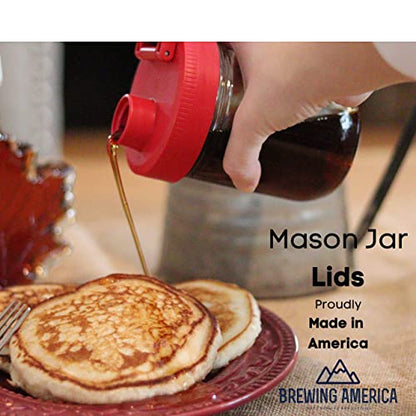 Mason Jar Lids Wide Mouth Plastic 4 pack-USA Made-Flip Cap Screw Top Pour Spout Drink Hole - Leak-proof for Kerr and Ball Canning Jars - Airtight for Drinks to Go and Controlled Pouring - Red - color: Old Glory Red