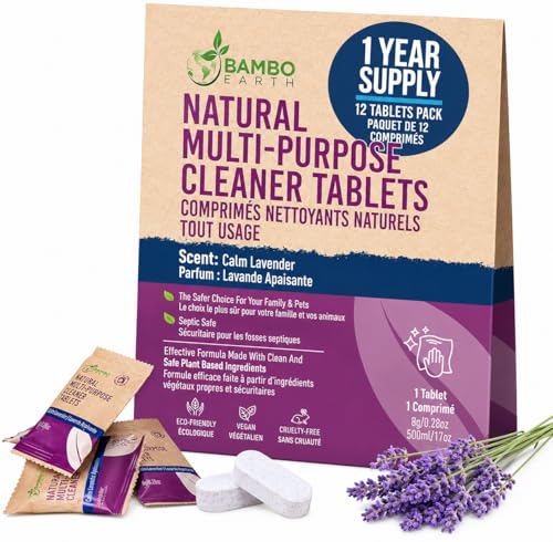 12 Pack Natural Multi-Purpose Cleaner - All Surface Multipurpose Cleaning Tablets Refill - Eco-Friendly Product & Cleaning Supplies - 1 Tablet = 17oz Spray (204oz Total) - Calm Lavender