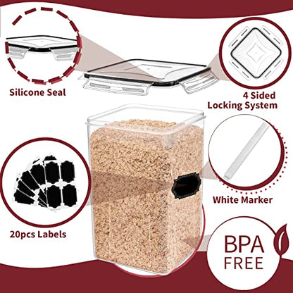 PRAKI 10 PCS Flour Sugar Storage Containers for Organizers and Storage | BPA Free, Airtight Food Storage Containers with Lids for Sugar, Flour, Baking Supplies, Versatile Kitchen Containers, Black