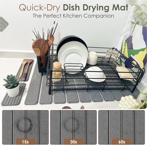 Large Stone Dish Drying Mat for Kitchen Counter, Foldable Quick Dry Stone Dish Mat, Diatomaceous Earth Water Absorbing Pad for Plate Utensils Rack Bottles, Any Countertop (Dark Gray 24"×16" & 2*8"x4") - color: Dark Gray