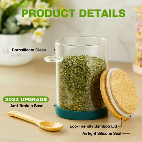 Mfacoy Set of 4 Airtight Glass Jars with Bamboo Lids & Spoons, 17 oz Borosilicate Overnight Oats Containers with Lids, Clear Food Storage Canister for Cookie, Candy, Coffee, Sugar, Matcha Tea, Flour