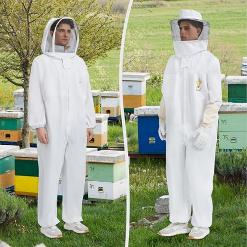 Sting Proof Full Body Bee Suit, Unisex, 2 Veils & Gloves, XXL(Fits 6'3"-6'5") | Unisex Ultralight Full Body Bee & Wasp Gear, A-Grade Goatskin Gloves, Detachable Veils, Apiary Backyard Halloween - size: XXL for 6'3" – 6'5"