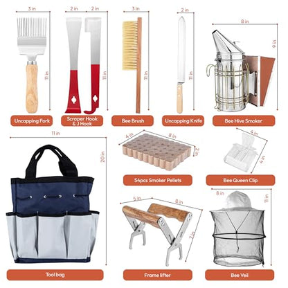 Bee Keeping Starter Kit | 11-Piece Beekeeping Supplies Set | Hive Tool & Stainless Steel Bee Smoker | Includes Water Resistant Tool Bag – Beekeeping Essentials for Beginners & Experts