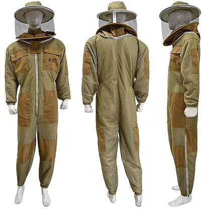 Highly Ventilated Beekeeping Suit Beekeepers 3 Layer Premium bee Suit for Men & Women with Pair of Gloves - color: Khaki Round Veil, size: 4X-Large