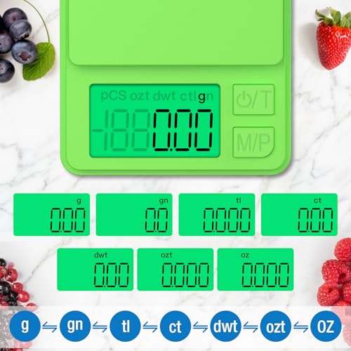 Digital Pocket Grams Scale, Diyife 1000g/0.01g High Precision, 7 Units Conversion Mini Scale with LCD Display, Tare Function for Food, Jewelry, Powder, Green - color: Green