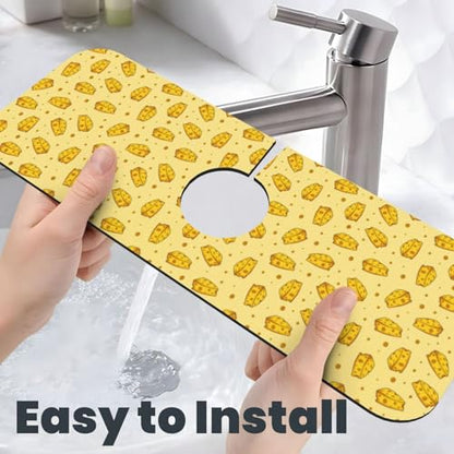 Cheese Faucet Mat For Kitchen Sink, Absorbent Countertop Protector, Quick Dry Sink Splash Guard Pad, Waterproof Draining Mat 15" X 5.5" - color: Style 2
