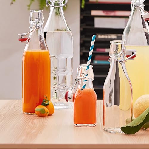 Bormioli Rocco Swing Top Glass Bottle (Set of 2) - 17 oz Reusable Container with Secure Metal Clasp, Ideal for Homemade Juices, Oil Infusions, Condiments, Mixers - Everyday Drinking Glasses - size: 17 Oz.