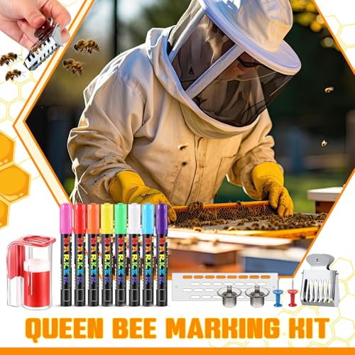 26 Pcs Queen Bee Marking Kit with Queen Bee Marking Bottles Marker Pens Catcher Cage Plastic Clips Beehive Entrance Gate Bees Cell Cups Push Pins for Beekeeping Supplies