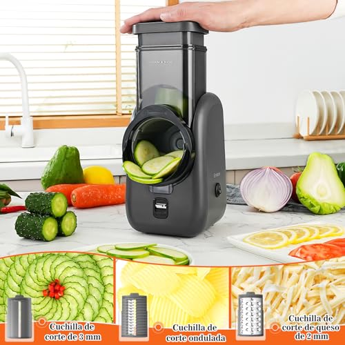 Electric Cheese Grater Rotary Slicer-One-Touch Control Vegetable Slicer, Nuts Grinder Cheese Shredder for Home Kitchen Use, 6 Replaceable Stainless Steel Blades(Black) - color: Black