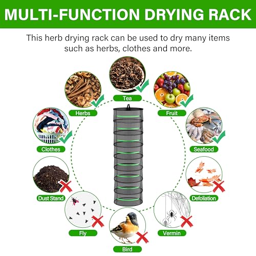 iPower Herb Drying Rack 2-Pack 8-Layer 2ft Foldable Hanging Mesh Net Dryer with Zippers, Heavy Duty Ring, Free Storage Bag and Hook, for Hydroponics Plants Herbs Petals