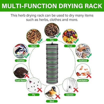 iPower Herb Drying Rack 2-Pack 8-Layer 2ft Foldable Hanging Mesh Net Dryer with Zippers, Heavy Duty Ring, Free Storage Bag and Hook, for Hydroponics Plants Herbs Petals