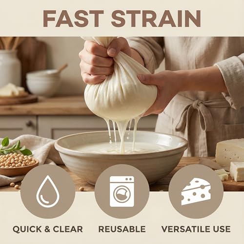Reusable Cheesecloth 50×50 cm, Fine Cotton Straining Cloth for Cooking, Baking, Juicing & Cheese Making, Washable Kitchen Strainer Fabric
