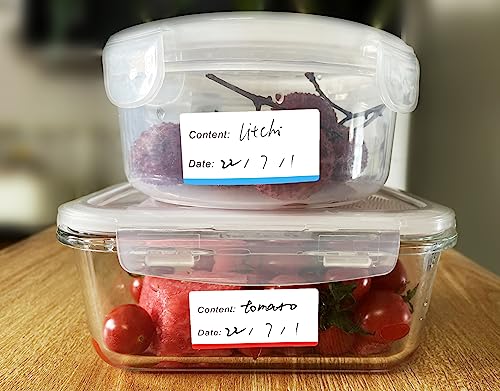 300pcs Removable Freezer Labels, 1 x 2 Inch Food Labels to Write on Food Storage Stickers Date Label, Waterproof Oil Resistant Canning Labels Jar Labels Freezer Paper Label, Clean Leaves No Residue - color: Multicolor, 1'' X 2''