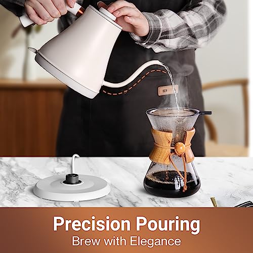 Mecity Electric Kettle Stainless Steel Gooseneck Water Kettle Water Boiler for Pour Over Coffee Fast Heating, Auto Shut Off, 27 fl oz, 1000W, Milk White - color: Milk White