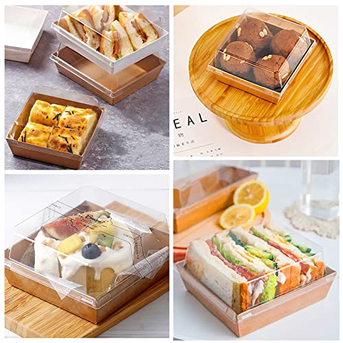 Ocmoiy Charcuterie Boxes with Clear Lids, 5 Inches, 50 Pack, Brown | To Go Paper Food Containers, Disposable Bakery Dessert Boxes, For Sandwich, Cookie, Pastry, Cake Slice - color: Brown