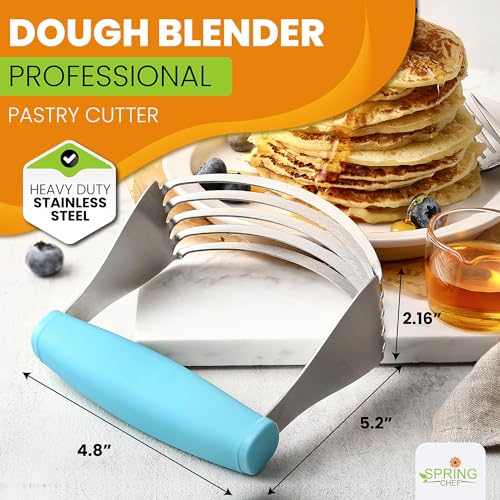 Spring Chef XL Dough Blender Tool For Baking, Heavy Duty Pastry Blender, Stainless Steel Pastry Cutter with Durable Blades, Dough Mixer, Butter Cutter for Easy Mixing, Dishwasher Safe - Aqua Sky | Heavy Duty Dough Mixer with Stainless Steel Blades, Butter