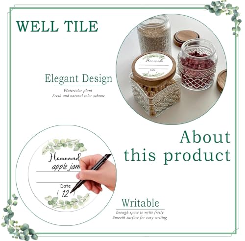 Canning Jar Labels 2 Inch Waterproof Mason Jar Stickers for Home Canning | Watercolor Green Plant Design with Date Lines for Homemade Jam Jelly Pantry Organization Small Business Food Packaging