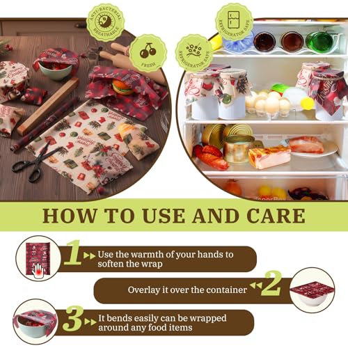 Moukeren 3 Rolls Christmas Beeswax Wraps 13 x 40 Inches Santa Bell Papers Bees Wax Wrap Tissue Reusable Waterproof Oil-proof Picnic Liners Beeswax Paper Roll for Xmas Party Kitchen Supplies - style: Santa