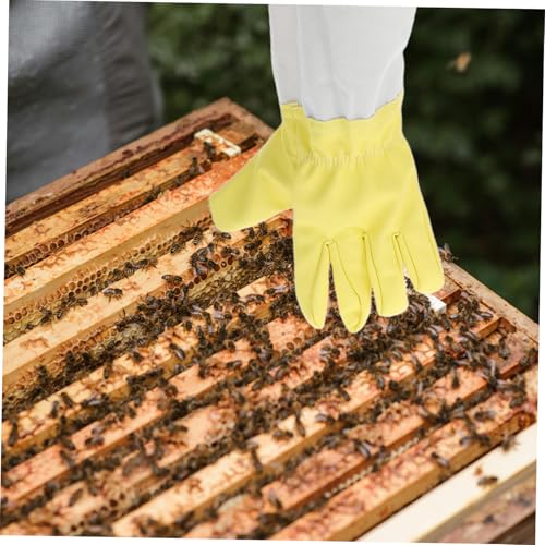 Toddmomy 1 Pair Heavy Duty PU Beekeeping Gloves with Long Sleeves for Gardeners Ventilated Beekeeper's Protective Gear with Elastic Cuffs Safety Gloves for Beekeeping and Outdoor Work
