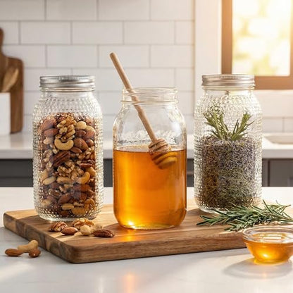 WELLIFE 6 Pack 64 oz Mason Jars Wide Mouth,Large Mason Jars for Pickling, Canning, Fermenting and Food Storage, Microwave & Dishwasher Safe - color: Clear Dot Mason Jars 64oz-6Pcs