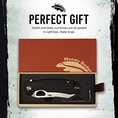 Honey Badger Knife - Flipper Wharncleaver Pocket Knife, EDC Hunting with 3.6" Steel Blade, Nylon+Glass Fiber Handle & Reversible Pocket Clip Medium Black HB1038 - color: Medium Wharncleaver Black