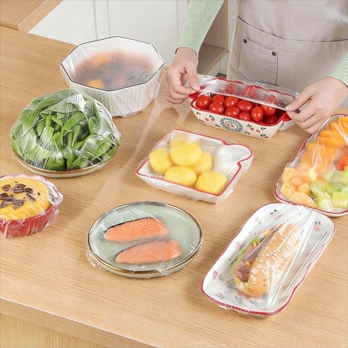 100Pcs Disposable Food Containers Disposable Stretchable Bowl Covers Universal Kitchen Wrap Seal Bags for Food Storage Bread Proofing and Outdoor Picnics (14-35cm Stretchable)