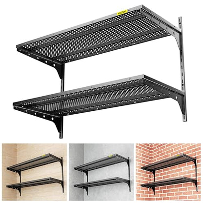Aecxm 1pack×2 Tier 1.3x3ft Garage Shelving Wall Mounted, 400 lbs Load Capacity,15.6x36inch per Shelf Height Cassette Adjustable Floating Shelves, Black - color: Black, size: 2pack-1.3x3ft