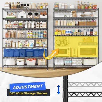 82.6H Metal Shelving Unit 7 Tier Storage Shelves Adjustable Wire Shelving Metal Wire Shelf Pantry Shelves Commercial Rack for Kitchen Pantry Utility Room Garage 45" W x 82.6''H x 13.5" D, Black - size: 45" W x 82.6''H x 13.5" D