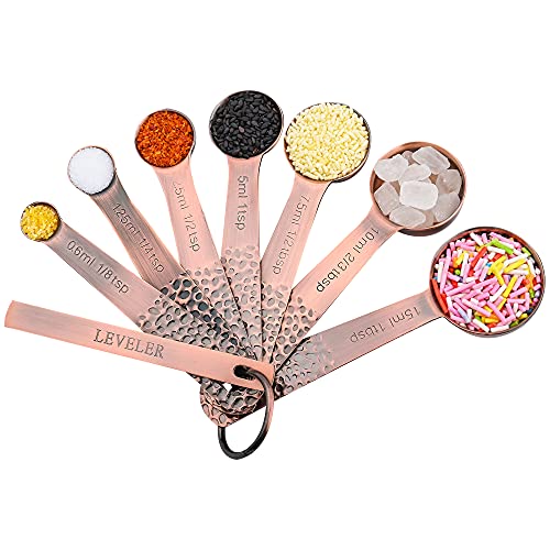 Copper Measuring Cups and Spoons Set, Stainless Steel Copper Plated 6 Metric & US Measuring Cups & 7 Spoons with Leveler for Baking & Kitchen - color: A: Copper-cups+spoons