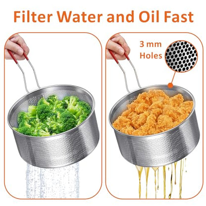 Yimi Deep Fryer Basket 304 Stainless Steel for Frying French Fries Cooking | 7.8''x4.1'' Round Frying Baskets with Heat Resistant Silicone Handle for Kitchen Cooking, Serving Food, 3-Quart - size: 7.8'' Deep Fry Basket