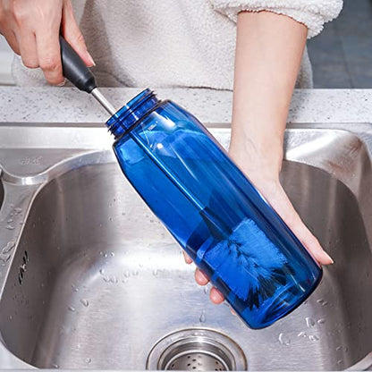 Water Bottle Cleaning Brush with 2 Replaceable Heads, Compatible with Sport Bottles, Tumblers, Mugs, Wine Decanters, Glassware, 15 in, White - color: White, size: 15 Inch ( Pack of 1)
