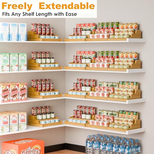 Simple Trending Expandable Bamboo Can Rack Organizer for Pantry, 3-Tier Adjustable Can Storage Holder Holds Up to 24 Cans, Canned Goods Storage Display for Cabinet, Countertop