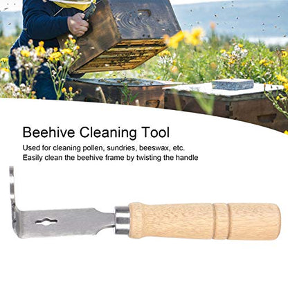 Beehive Frame Cleaning Shovel with Stainless Steel Scraper and Wood Handle for Beekeeping Supplies and Hive Maintenance