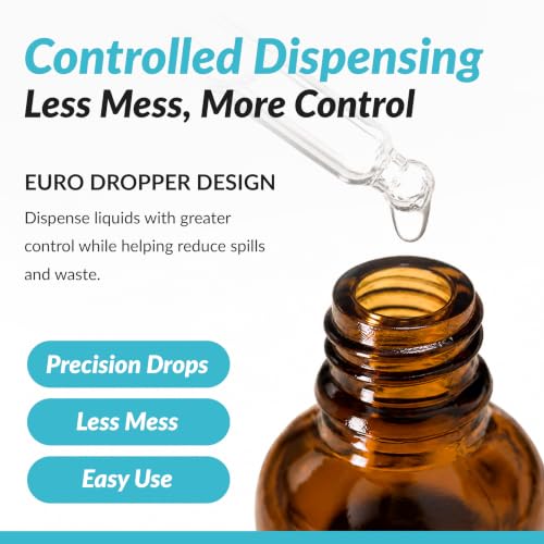 mEssentials 10ml Amber Glass Bottles with Euro Dropper Caps - Great for Essential Oils, Perfumes and DIY Aromatherapy - Easy to Fill, Clean and Reuse - Protective and Durable (8)