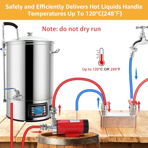 MRbrew Wort Pump With Switch Stainless Steel Magnetic Beer Pump Brewing for Wort Transfer, 1/2”NPT Thread Head 110V Quiet Operation Excellent High Temperature Resistance System for Homebrew - size: Red Pump (Switch)