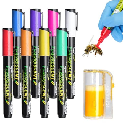 Queen Bee Marker Bottle 2pcs 8 Colors Beekeeping Marker Pen with Bottle Bee Queen Catcher Not Fade Identification Marking Tool Beekeeper Equipment(Pink) - color: Pink