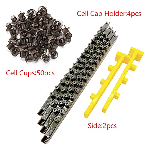 Beekeeping jzbz Queen Cell Cup Holder Frame Bar and Mounted Queen Cell Cups (2 pcs Sides and 4 pcs Cell Cup Holder Bars Plus 50 pcs Cell Cups)
