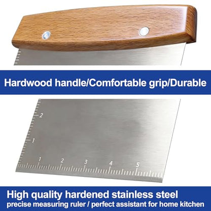 Professional Dough Cutter & Bench Scraper - Ultimate Dough Scraper Tool with Stainless Steel Blade & Wood Handle