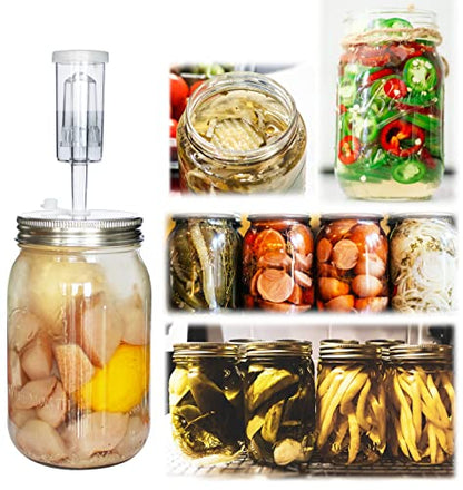 laffeya Stainless Steel Fermentation Lids for Wide Mouth Mason Jars, 4 Set | 4 Ferment Lid+Fermenting airlock+Grommet+Rings, for Sauerkraut, Pickle, Kimchi, Hot sauce. Fits 3.38in wide-mouth (Jars excl)