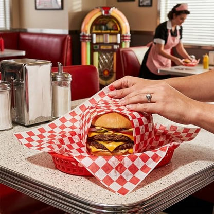 MADE IN USA 1,000 Sheets of Grease-Resistant Food Grade Waxed Kraft Deli Tissue Paper, 12" X 12" (Red Checker Print) - color: Red Checker Print